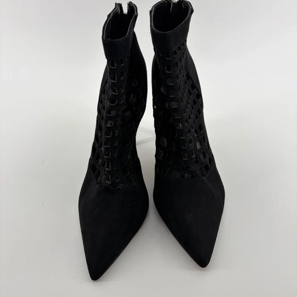 Aldo Ankle Boots Black Women 7.5 Laser Cut‎ Out Cage Pointed Toe Stiletto Heel